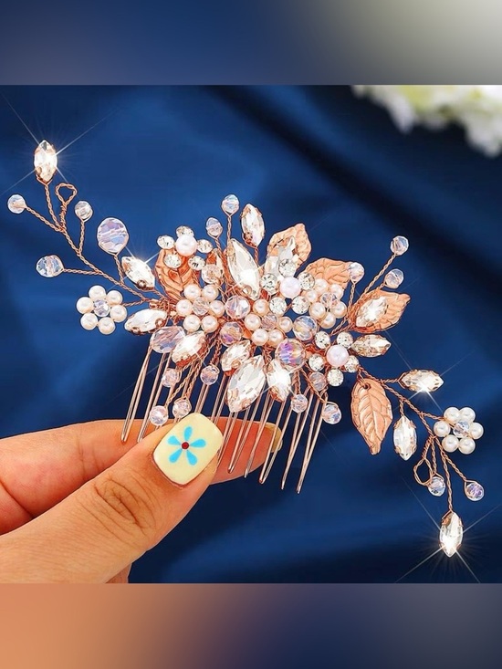 Anthropologie Accessories - Rose Gold Floral Bridal Hair Comb with Pearls and Crystals
